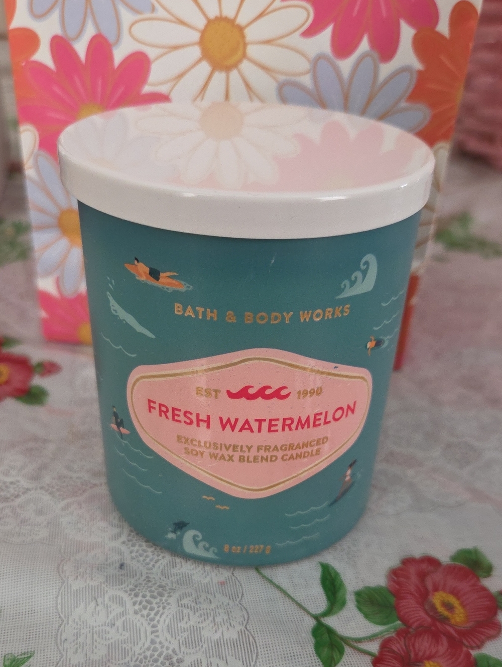 Nwt Bath & Body Works Fresh Watermelon Candle - Teal & Pink